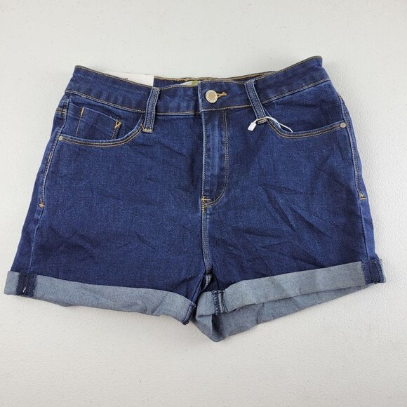 I&M Kylie High Rise Cuffed Shorts Stretch Denim Dark Wash Medium Womens NWT - Picture 1 of 12